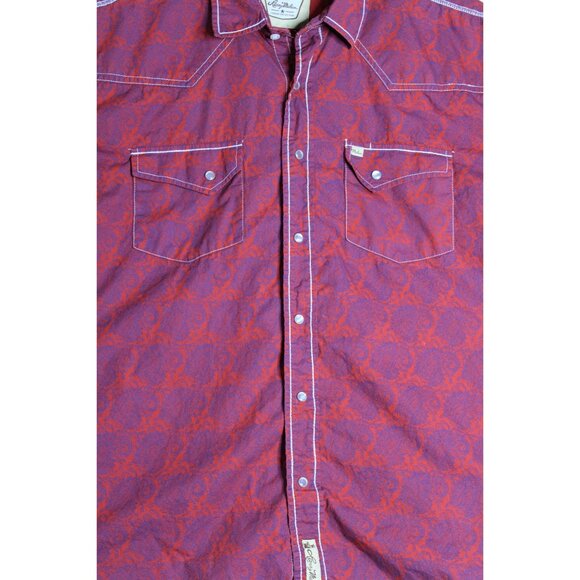 Larry Mahan Short Sleeve Pearl Snap Red Paisley Western Cowboy Shirt Mens Large - Picture 2 of 5
